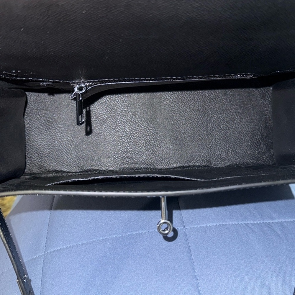 Black Structured Handbag with Colorful Scarf Accents - Picture 11 of 13